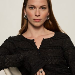 Lovely Lace Button Front Top Black