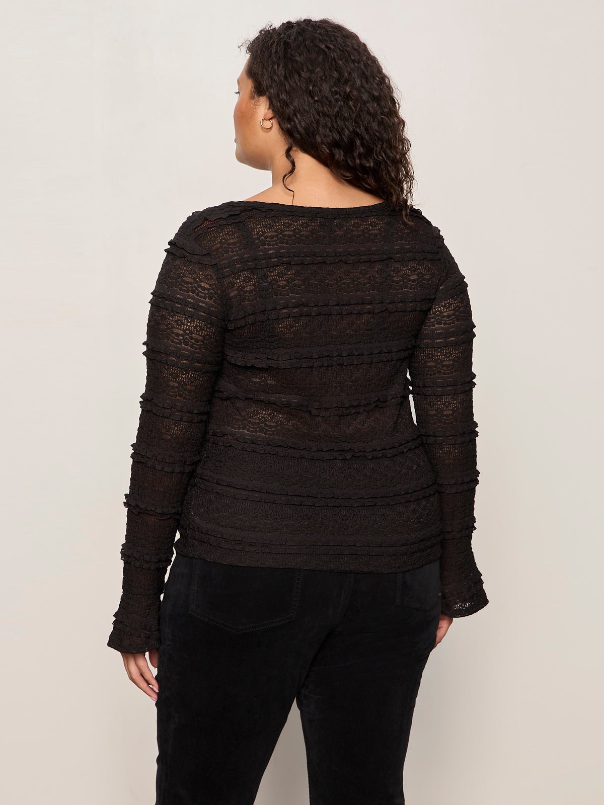Lovely Lace Button Front Top Black Extended Sizing - Image 3