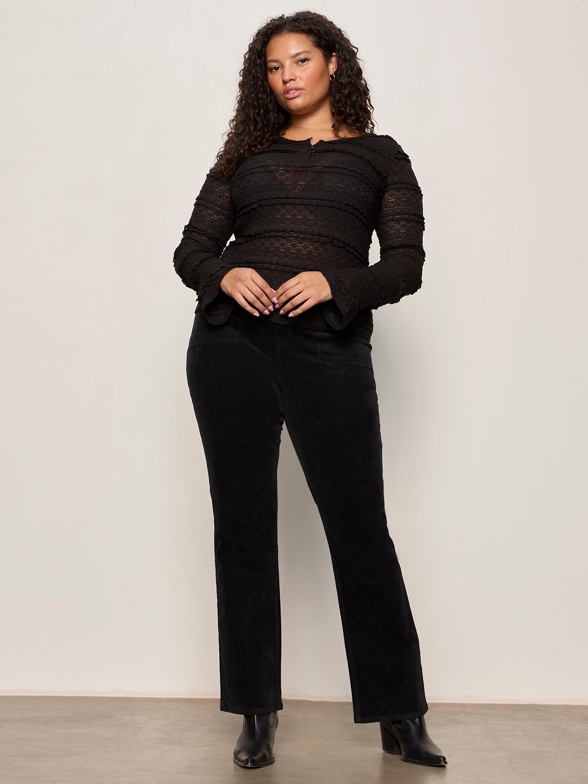 Lovely Lace Button Front Top Black Extended Sizing - Image 5