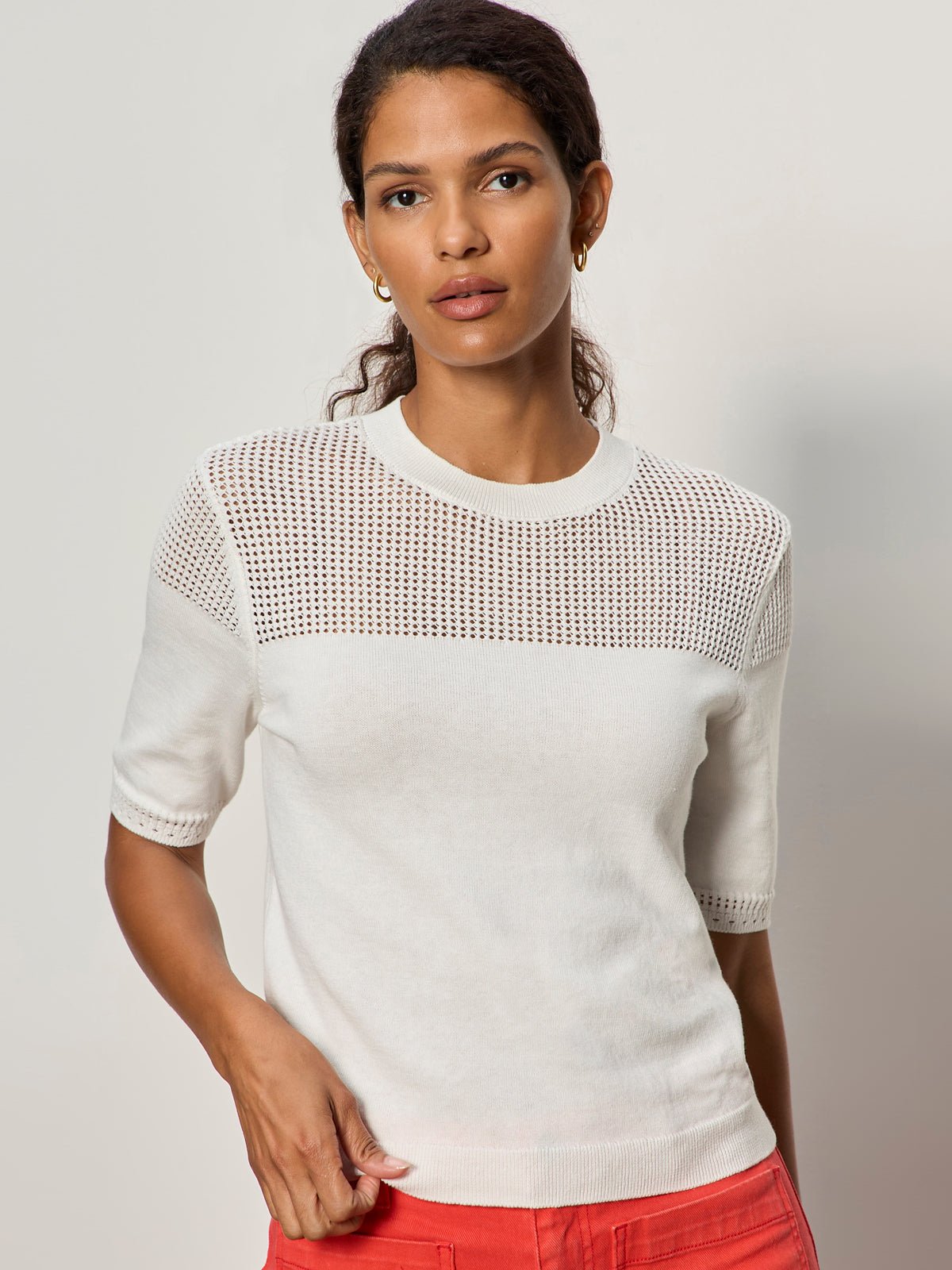 Mix Stitch Tee Chalk