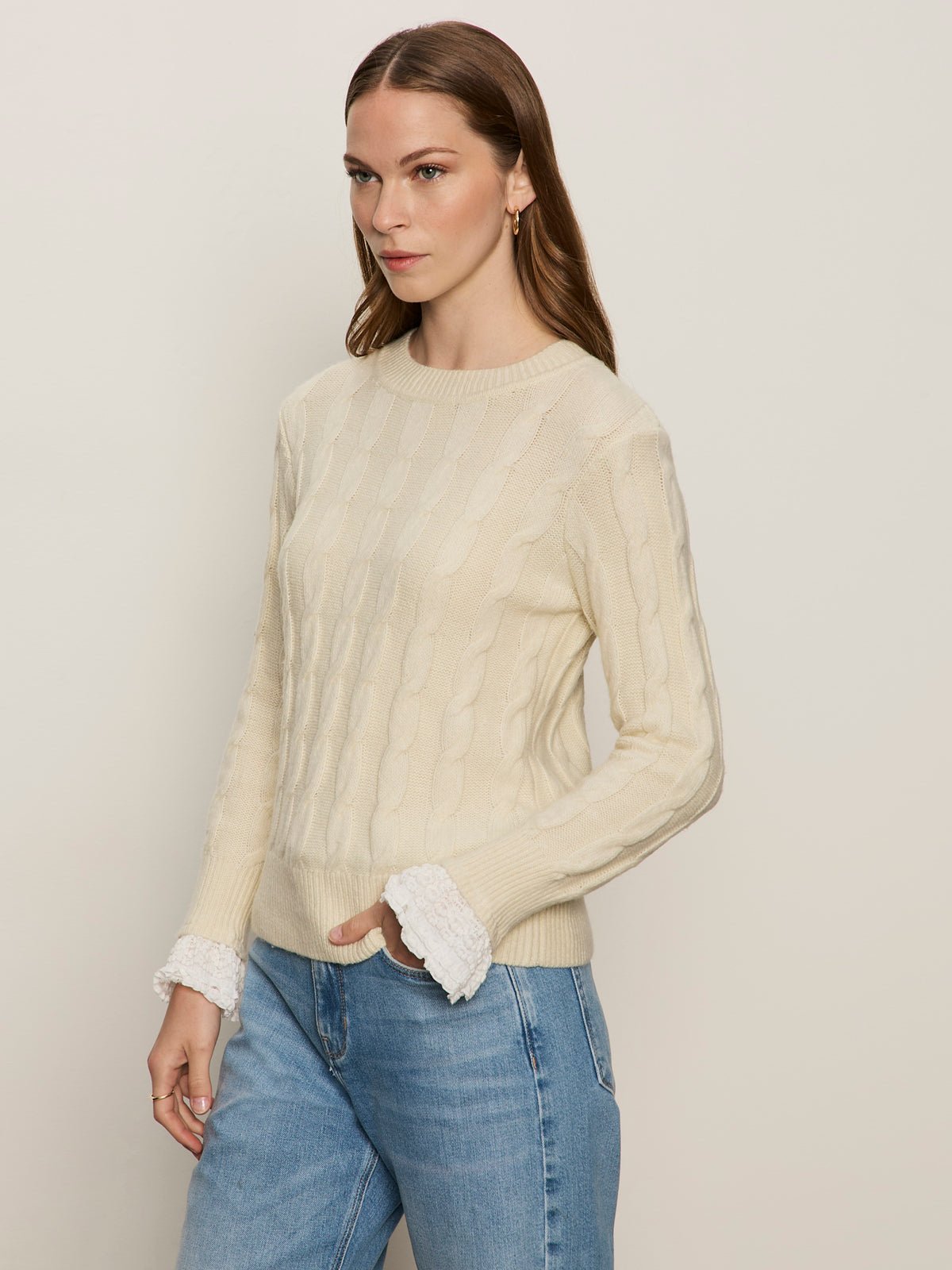 One In A Million Cable Crewneck Sweater Vanilla - Image 4