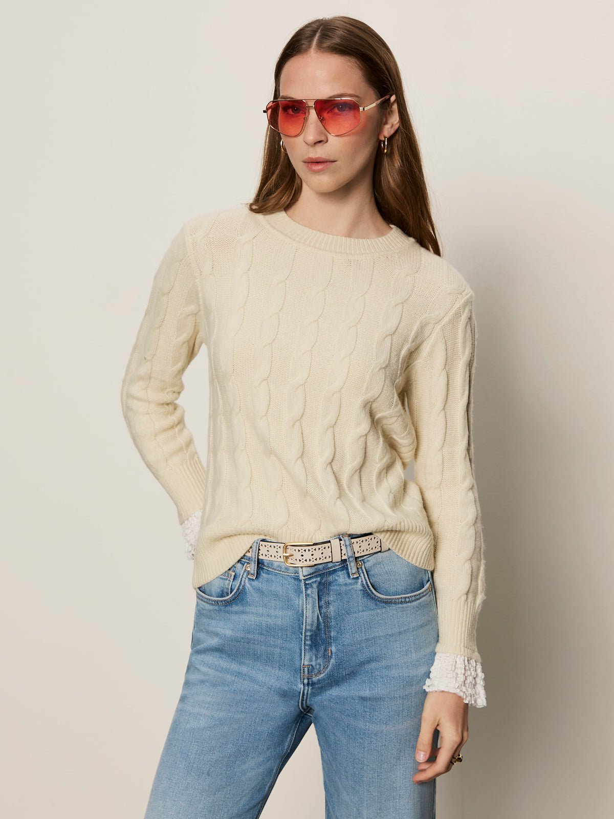One In A Million Cable Crewneck Sweater Vanilla - Image 2