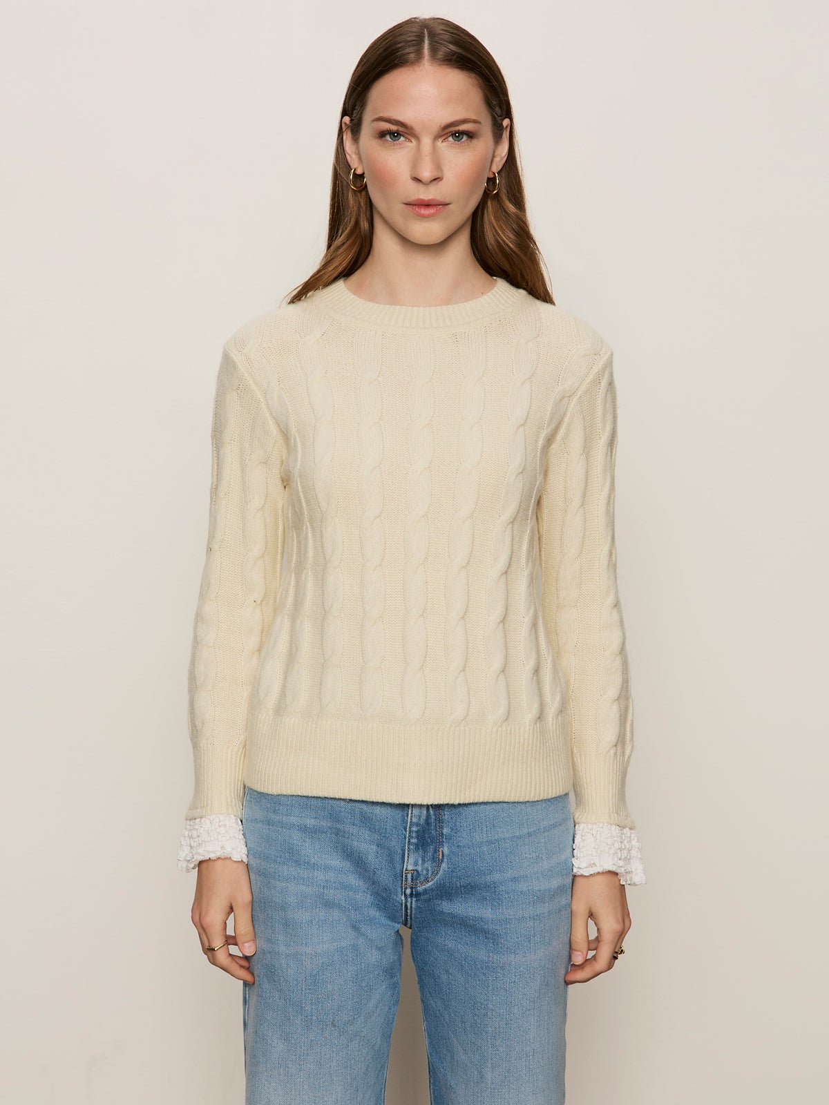 One In A Million Cable Crewneck Sweater Vanilla - Image 3