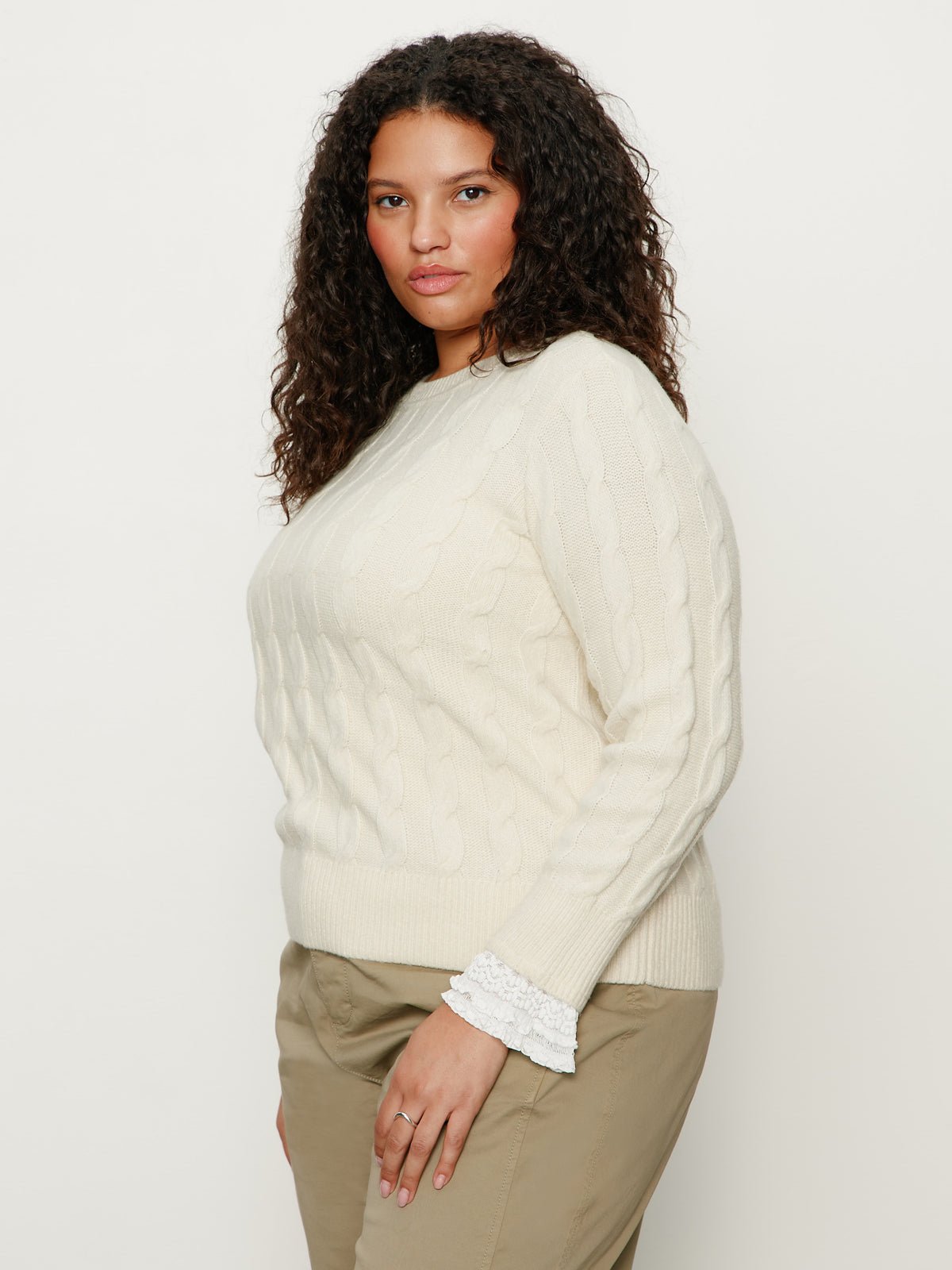 One In A Million Cable Crewneck Sweater Vanilla Extended Sizing - Image 3