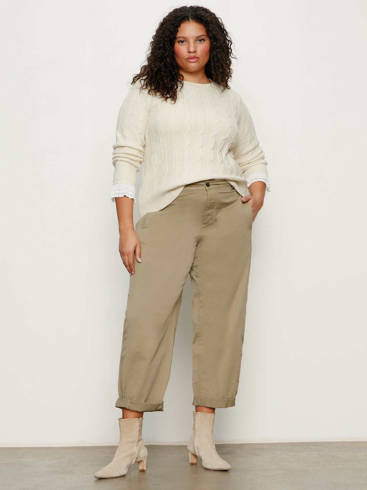 One In A Million Cable Crewneck Sweater Vanilla Extended Sizing - Image 5