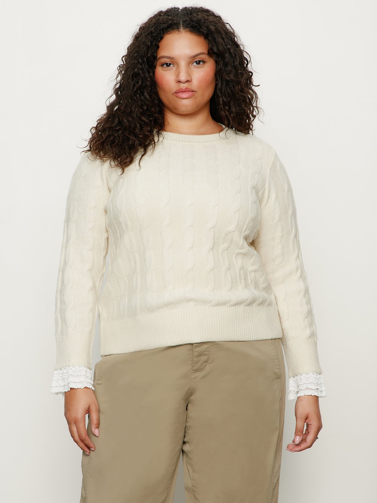 One In A Million Cable Crewneck Sweater Vanilla Extended Sizing - Image 2