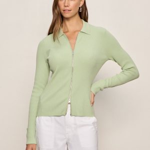 Only Yours Ribbed Zip Sweater Detox Green