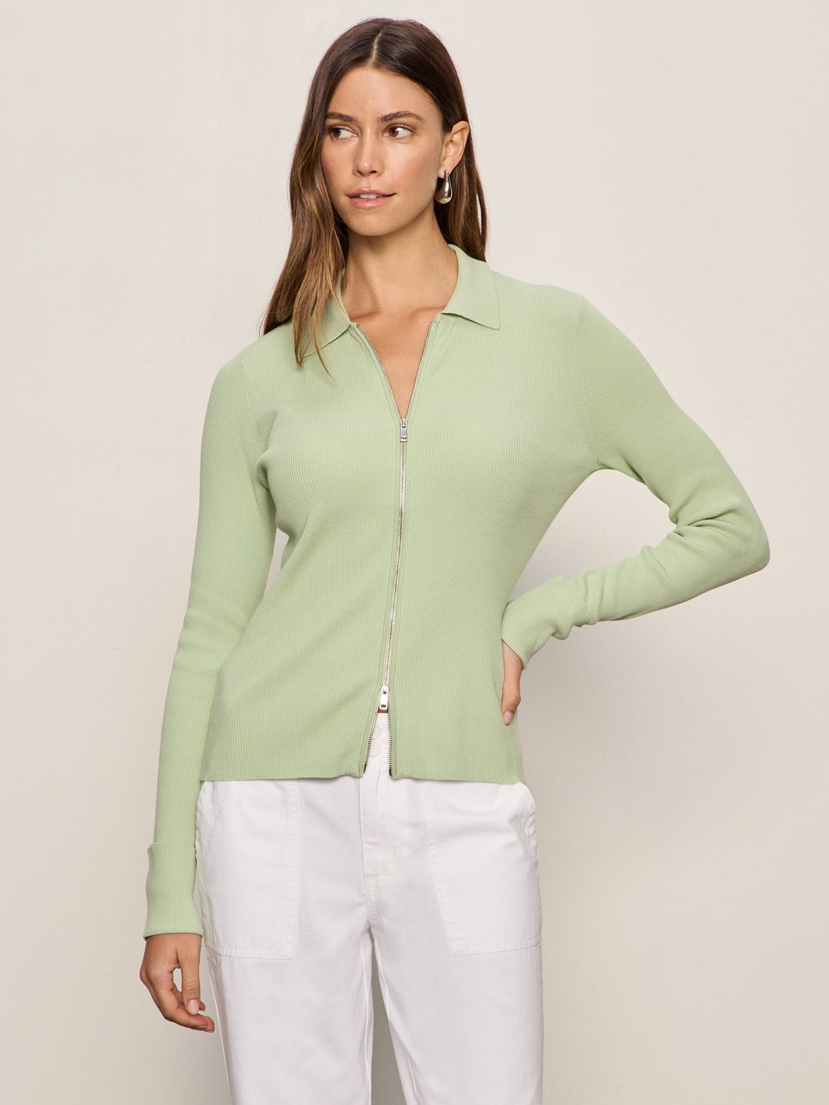 Only Yours Ribbed Zip Sweater Detox Green