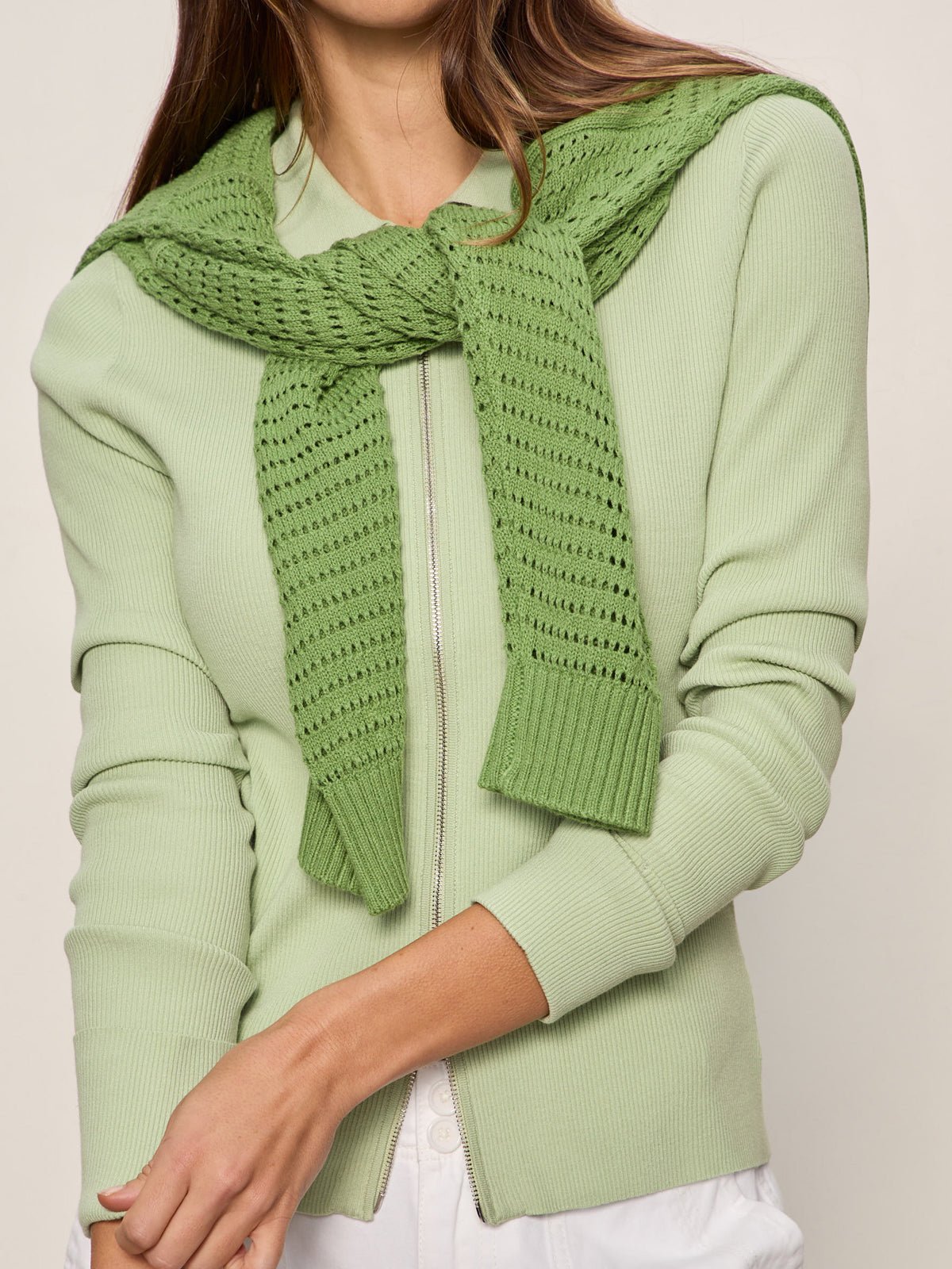 Only Yours Ribbed Zip Sweater Detox Green - Image 6