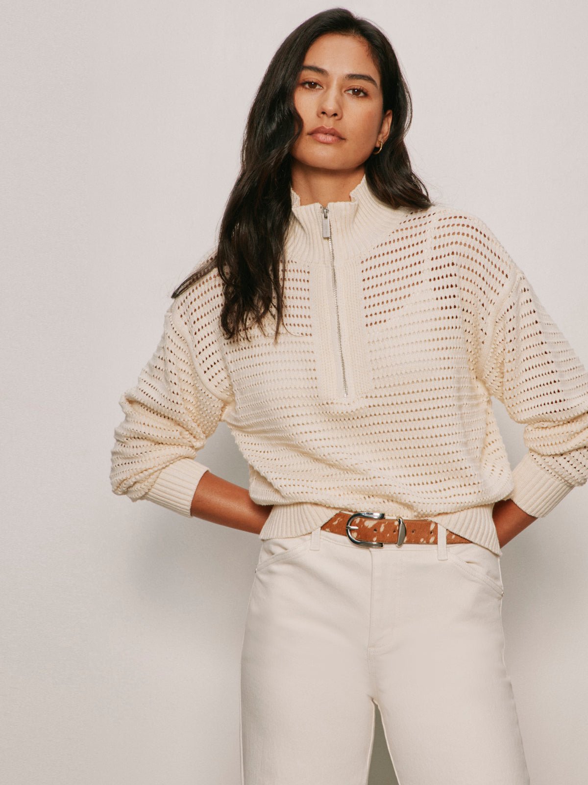 Open Knit 1/2 Zip Sweater Collagen - Image 2