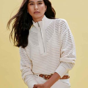 Open Knit 1/2 Zip Sweater Collagen