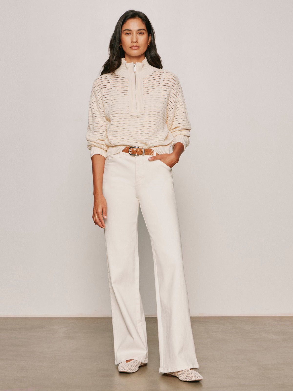 Open Knit 1/2 Zip Sweater Collagen - Image 6