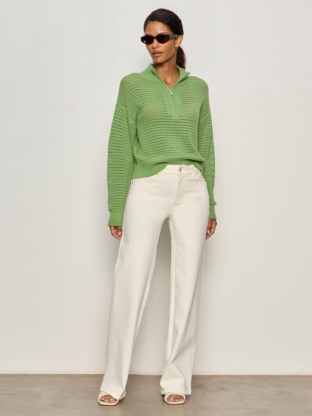 Open Knit 1/2 Zip Sweater Detox Green - Image 6