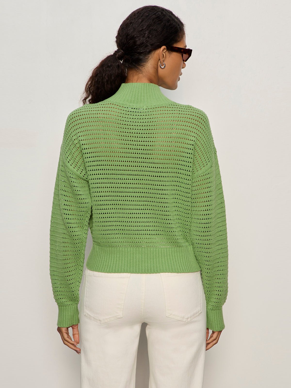 Open Knit 1/2 Zip Sweater Detox Green - Image 5