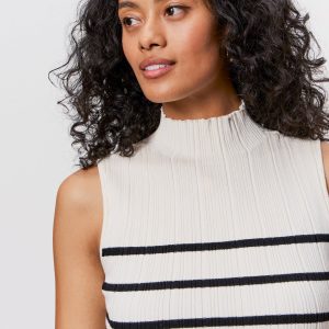 Ribbed Funnel Neck Top Light Oat/Black