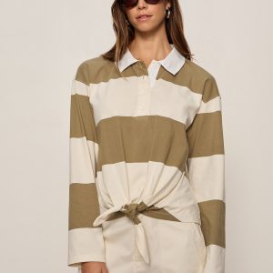 Rugby Tie Front Tee Covert Green / Collagen Stripe