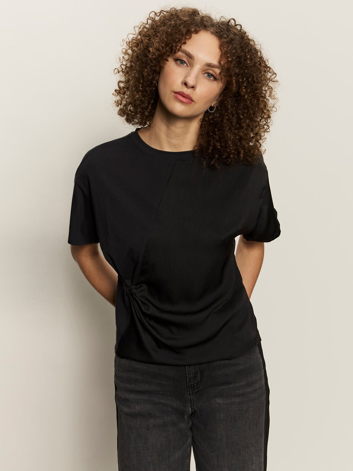 Satin Mix Tee Black - Image 2