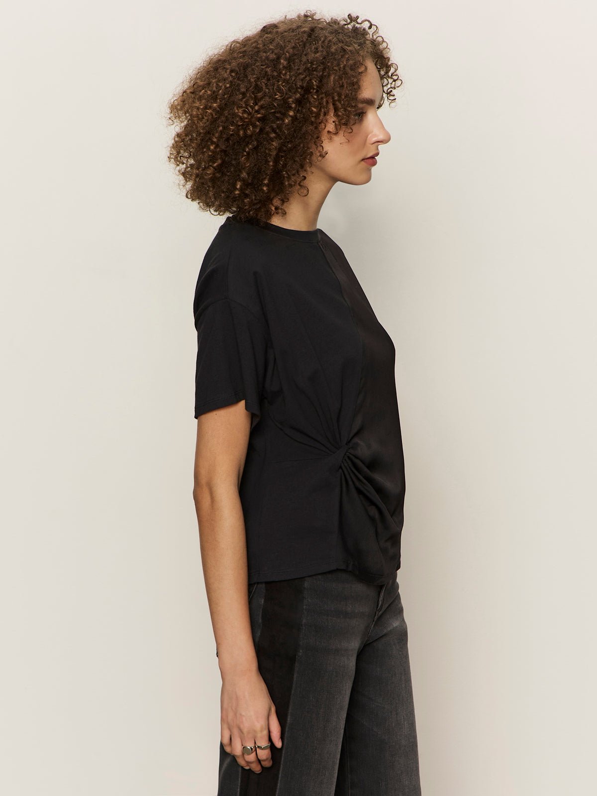 Satin Mix Tee Black - Image 3