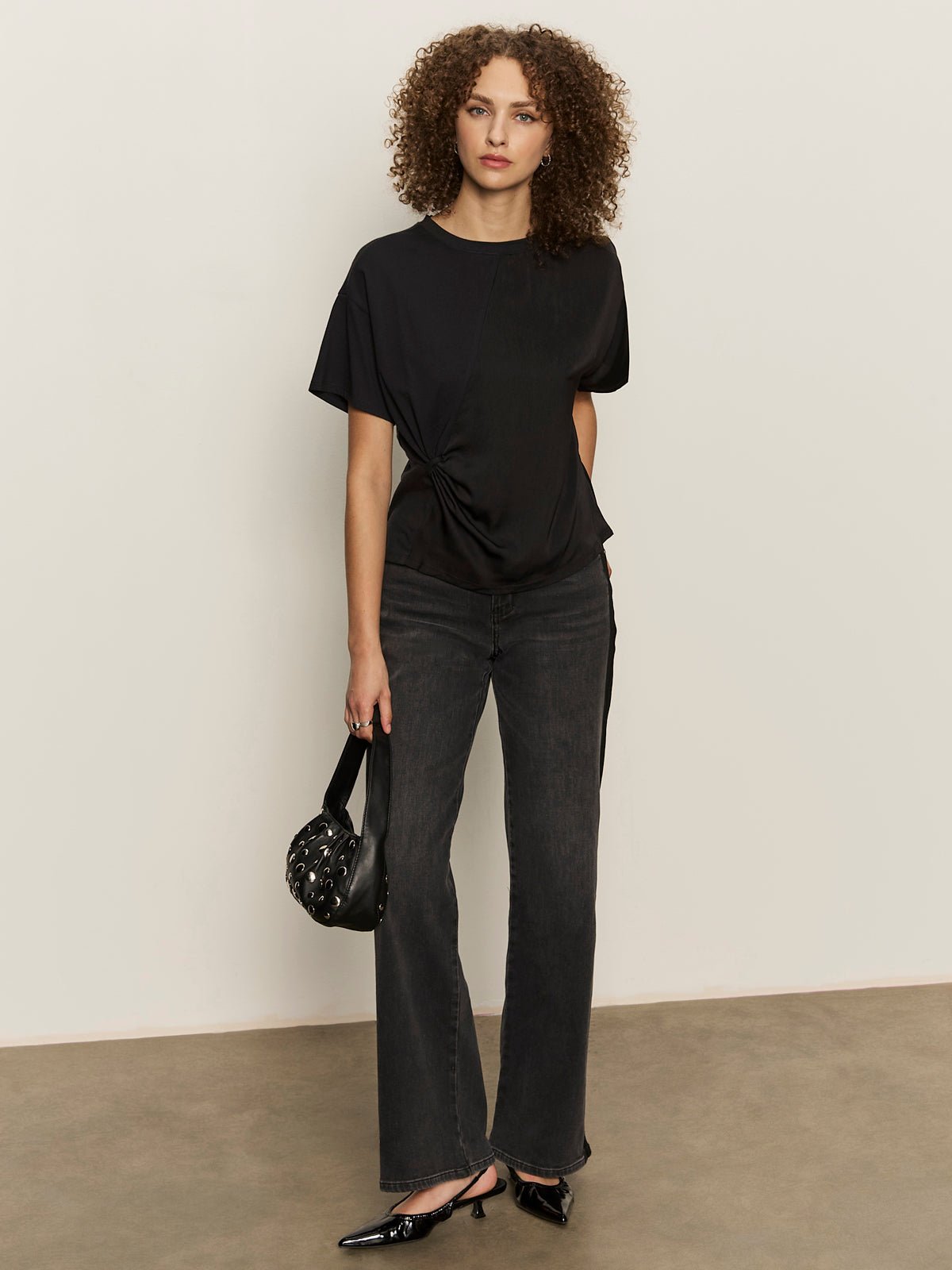 Satin Mix Tee Black - Image 6