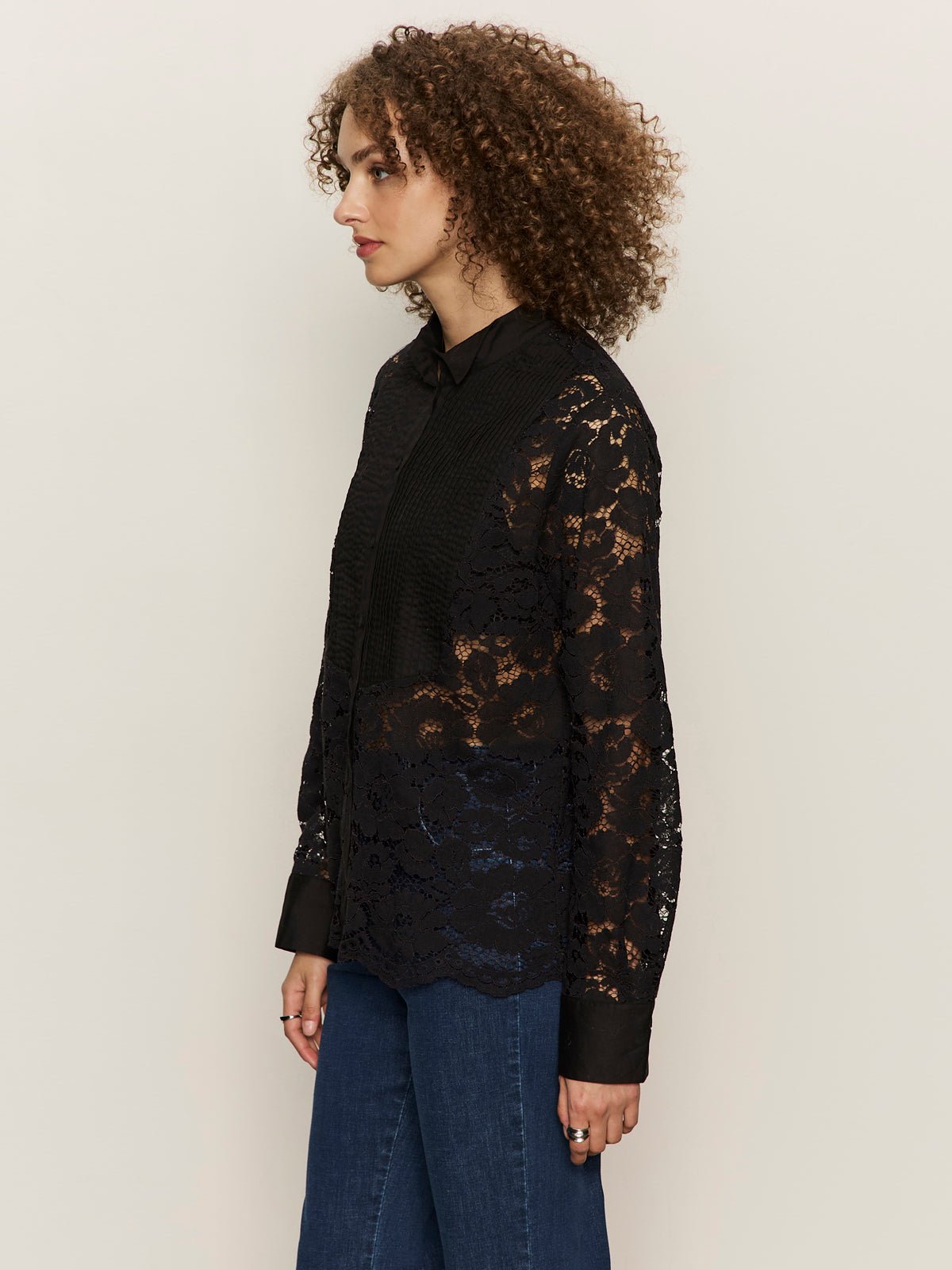 Serendipity Lace Tuxedo Shirt Black - Image 3