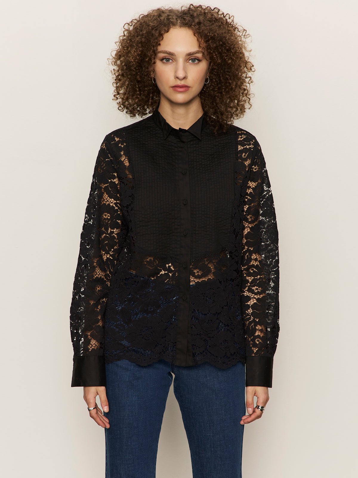 Serendipity Lace Tuxedo Shirt Black - Image 2