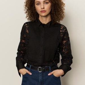 Serendipity Lace Tuxedo Shirt Black