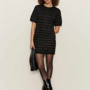Shine T Shirt Sweater Dress Black With Black Shine