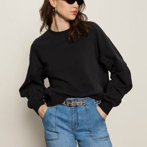 Shirred Sleeve Sweatshirt Black