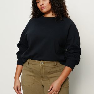 Shirred Sleeve Sweatshirt Black Extended Sizing
