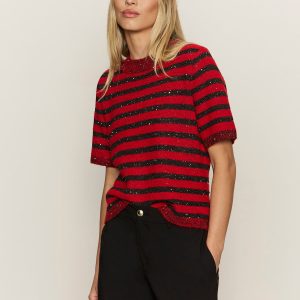Short Sleeve Shine Sweater Tee Cherry Lacquer Shine