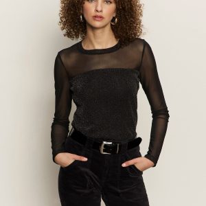 Sparkle Mesh Crew Tee Black
