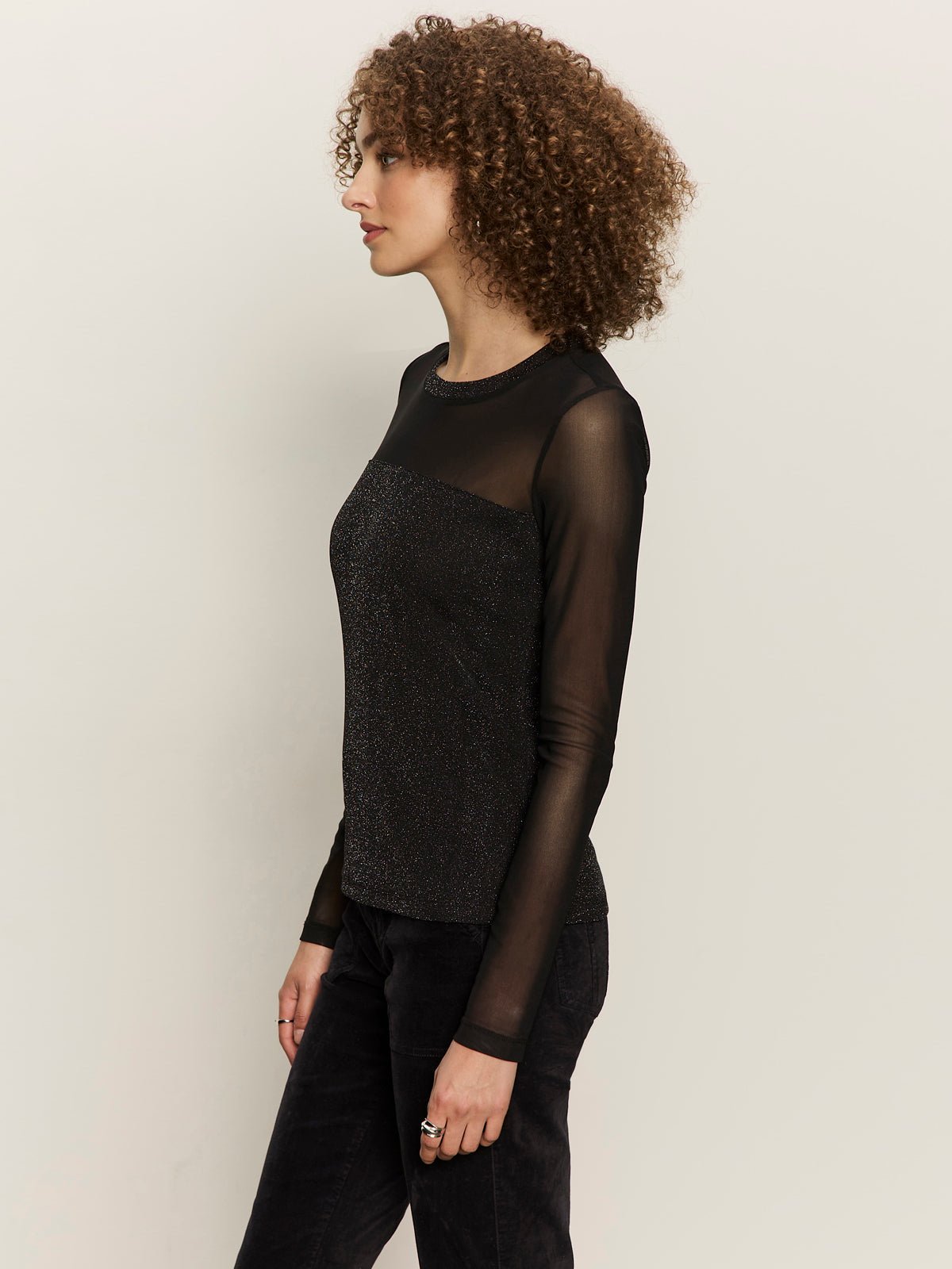 Sparkle Mesh Crew Tee Black - Image 3