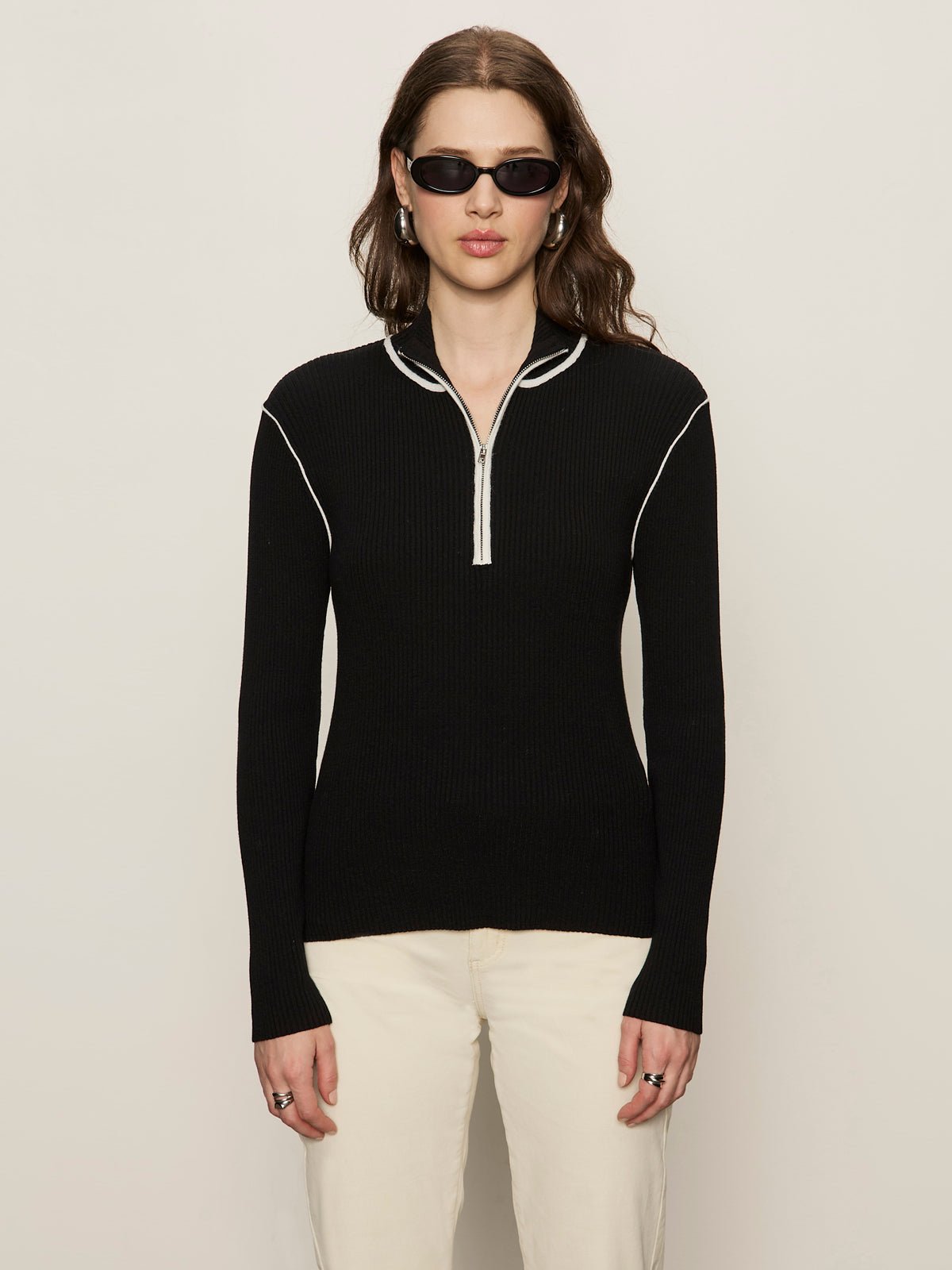 Sporty Rib Zip Up Black With Chalk Tipping - Image 2