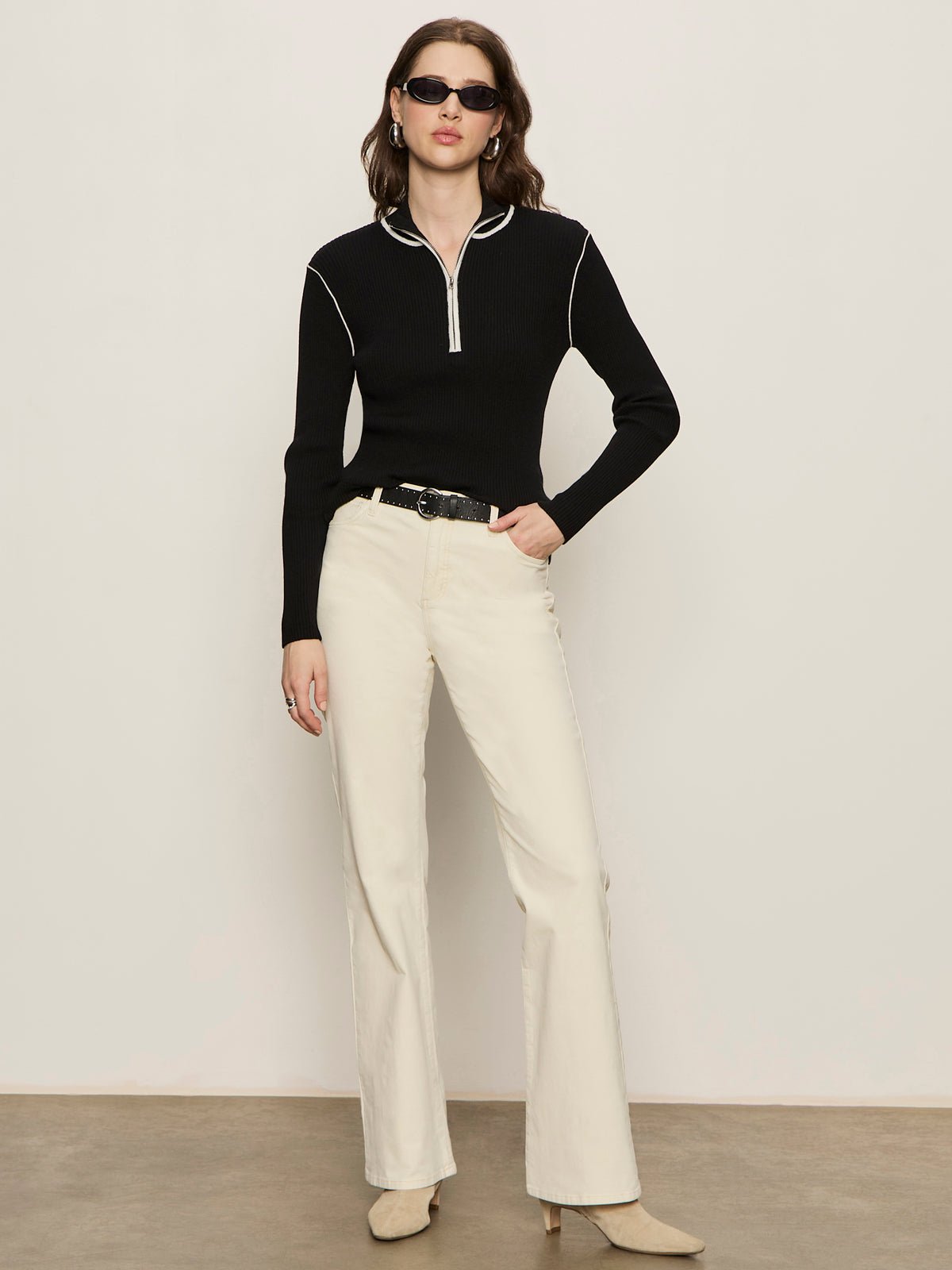 Sporty Rib Zip Up Black With Chalk Tipping - Image 5