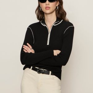 Sporty Rib Zip Up Black With Chalk Tipping