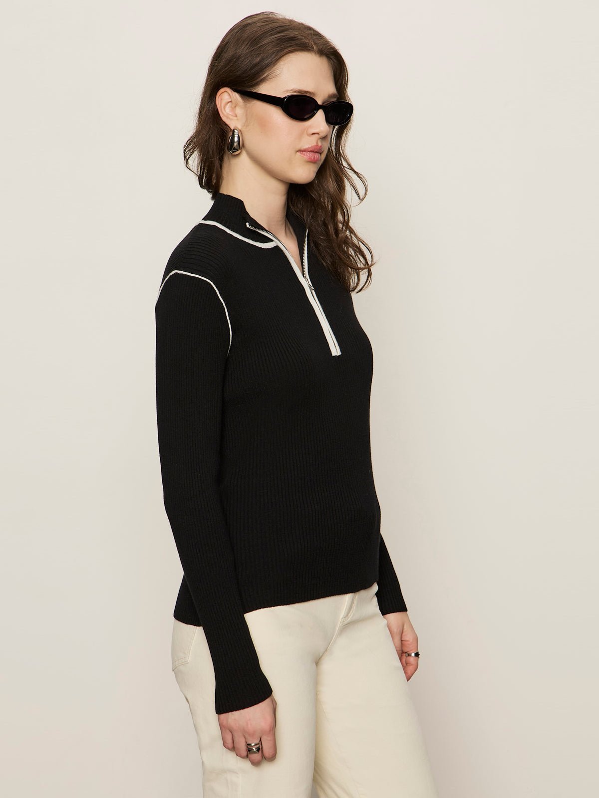 Sporty Rib Zip Up Black With Chalk Tipping - Image 3