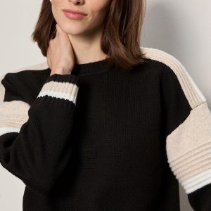 Sporty Stripe Crewneck Sweater Black Multi