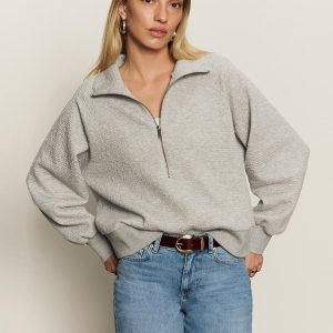 Textured Zip Up Popover Heather Grey