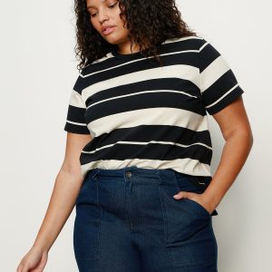 Timeless Tee Vanilla Creme/Black Stripe Extended Sizing